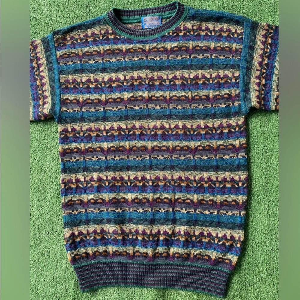 VTG 90s Pendleton Virgin Wool Colorful Patterned Sweater Mens Medium USA Made - Picture 6 of 8